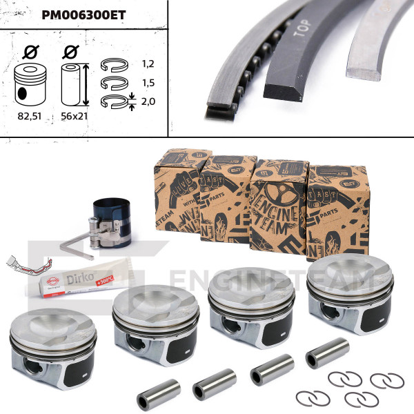 Piston with rings and pin - PM006300 ET ENGINETEAM - 06H107065AB,  06H107099AM, 06H107065AM