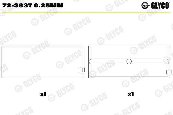 72-3837 0.25MM, Hlavní ložiska klikového hřídele, Lož.hl.(HL) pár, GLYCO, 5410300340, 5410301940, 5410304040, 5410330301, 5410330302, 5410333802, 5420300440, A5410300340, A5410301940, A5410304040, A5410330301, A5410330302, A5410333802, A5420300440, 001HL19630025, 77548610, 001HS19631025, 77549610, 79231610