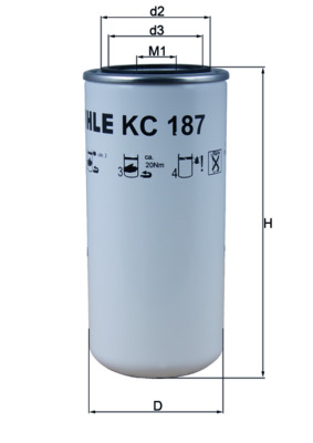 KC187, Fuel Filter, MAHLE, 1907460, 2997070, 500315481, V2991585, 2439600, 33662, 533662