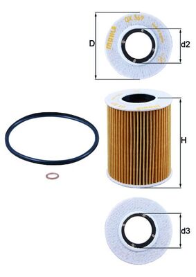 Oil Filter - OX369D MAHLE - 2631027100, 2632027100, 2632027110