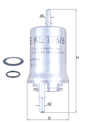 Fuel Filter - KL176/6D MAHLE - 6Q0201051, 6Q0201051A, 6Q0201511