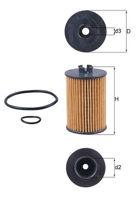Oil Filter - OX382D MAHLE - 2661800009, 2661800010, 2661840325