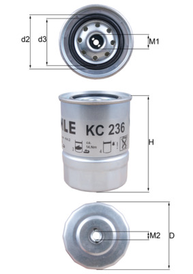 Palivový filtr - KC236 MAHLE - 1640017A00, 37Z3119650, 16400R0101