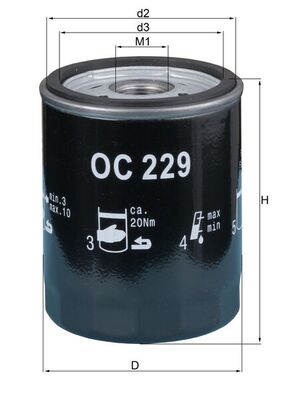 Oil Filter - OC229 MAHLE - 99310720300, 99310720302, 99310720303