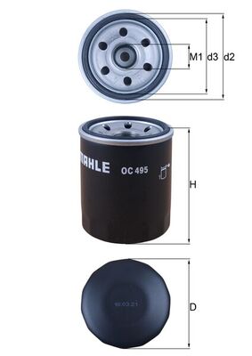 Olejový filtr - OC495 MAHLE - 0001802810, MR984204, A0001802810