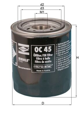 Oil Filter - OC45 MAHLE - 5017808, 95495251, 870X6714BA