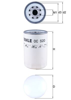 Oil Filter - OC520 MAHLE - 5001021176, 5010240400, 5010295196