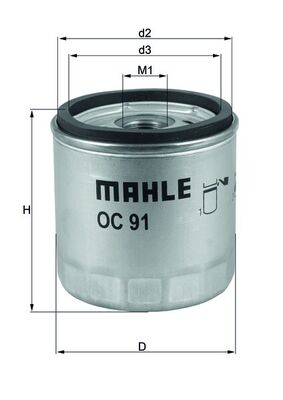 Oil Filter - OC91D MAHLE - 11001341616, 11002300053, 11421460833