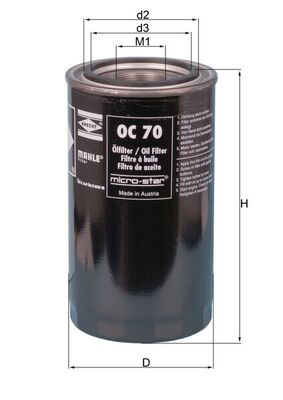 Olejový filtr - OC70 MAHLE - 137700750066, 37700750066, 137700750067