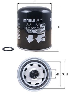 AL26, Air Dryer Cartridge, compressed-air system, MAHLE, 201602385, 5001865404, 20754416, 7421267793, 207544160, 7421602383, 21267818, 7485135854, 21602385, 21602385-LH, 216023850, 22937189, 0986628255, 16340420001, 4089AD, 4329012452, 45068, 96009E, AD27748, AD785/5, BA5566, DE2205, ELD8104, FT6048, K005686, P951415, SP1973, SP800/7, T290W, TB1394/17X