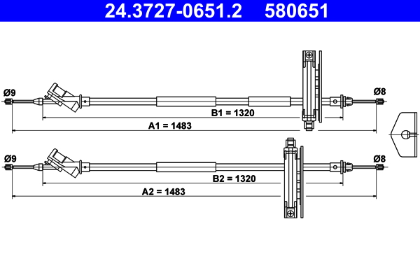 24.3727-0651.2, Cable Pull, parking brake, ATE, 1205576, 1253158, 10.5361, 1987477932, 4.1351, 433172B, 44026200, 8AS355669-691, 9025111, BC3389, GCH183, BC3620