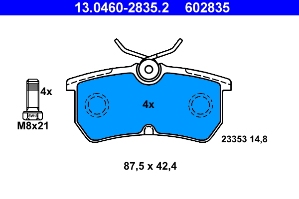 Brake Pad Set, disc brake - 13.0460-2835.2 ATE - 1075565, 1107698, 1425407