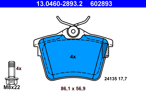 Brake Pad Set, disc brake - 13.0460-2893.2 ATE - 425279, 425491, 425404