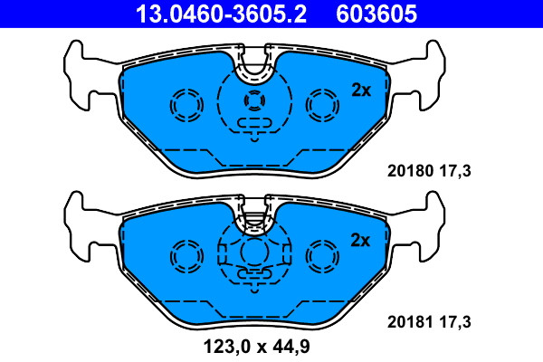 Brake Pad Set, disc brake - 13.0460-3605.2 ATE - 34211160340, 5058110, GBP90341AF