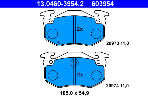 Brake Pad Set, disc brake - 13.0460-3954.2 ATE - 425071, 7701204626, 95659341