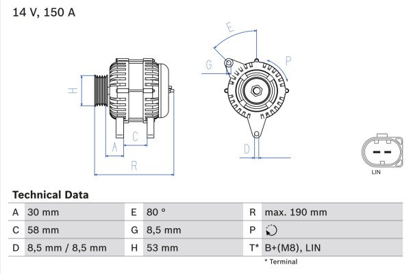 Generátor - 0986082160 BOSCH - A0009060022, A0009061903, A00090619030080