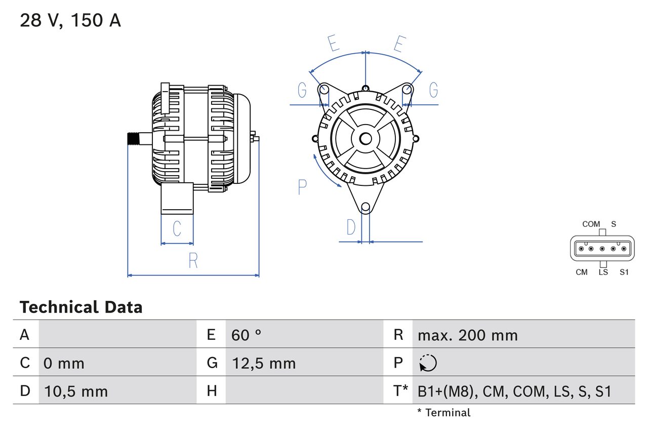 0986085300, Generátor, Generátor, BOSCH, A0001506550, 0001506550, 0124655125, 0124655161, 1986A00989