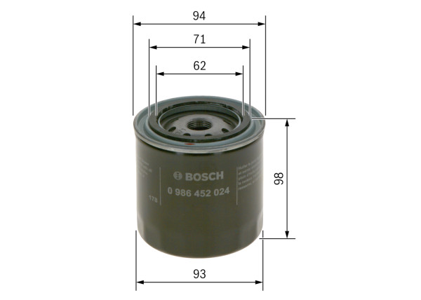 0986452024, Ölfilter, BOSCH, 0136096001, 25013075, 5014055, 93156669, A5208W1106, SY, 136096001, 15208D9705, 9315669, X72, 15208W1103, 15208W1106, 15208W1111, 15208W1113, 15208W1116, 152081B300, 152081B350, 1520880W00, 152089C600, 15208-AW002A, 15208WG101, 15208W1120, 15208W1123, 1520865001, 1520865002, 1520865004, 1520865010, 1520865011, 1520865014, 1520865025