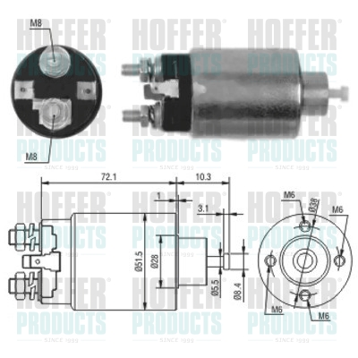 Solenoid Switch, starter - HOF46095 HOFFER - M1T74181, M1T77081*, M1T76281*