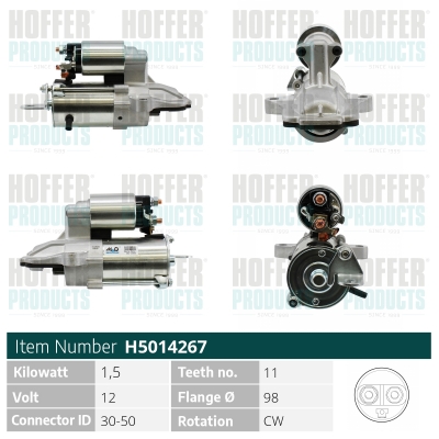 Anlasser, Starter - HOFH5014267 HOFFER - 1218885, 1S7U-11000-AG, 1S7U-11000-AF