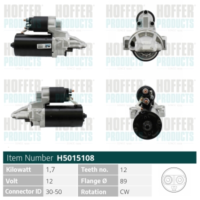 Anlasser, Starter - HOFH5015108 HOFFER - CC1T-11000-BB, 1741087, CC1T-11000-BA