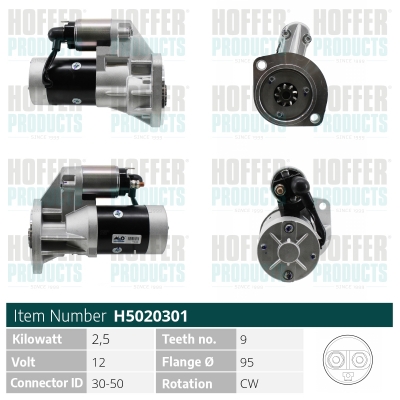 Anlasser, Starter - HOFH5020301 HOFFER - B330M-10T02-EX, S142-05A, 23300-10T01
