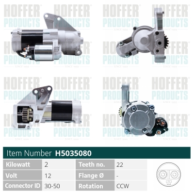 Anlasser, Starter - HOFH5035080 HOFFER - 5033440AC, K05033440AC, K5033440AA