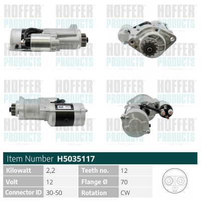Anlasser, Starter - HOFH5035117 HOFFER - 23300-VK500, M002TS0571, 23300-VM00ARE