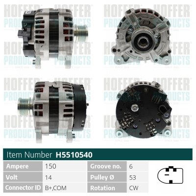 HOFH5510540, Alternator, HOFFER, 03L903017X, 04L903017D, 04L903017E, 03L903017EX, 04L903017, 03L903017, 03L903017E, 0125711034, 115901, 12090703, 12201444, 20101825OE, 2010528.1, 205555150, 20836N, 2115051502, 286855, 4107, 440896, 471290538, 5510540, 554224RI, 57539, A0551PR, A12-0242, A12BH0242AS, AEK3745, CAL10528GS, CGB-86855, DRA1107