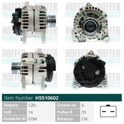 HOFH5510602, Alternator, HOFFER, 7711368458, A01240AC9FB, 01240AC9FB, 8200323137, 8200660025, 011899, 0124425034, 115382, 12047360, 12201291, 2303431202, 23261R, 285861, 301887RI, 440778, 4676, 471290638, 5510602, 57196, 575587120, 6350SP, 9090458F, A0278, A12BH0579, A12BH0579A2, CAL10346, DRA0361, H5510602, LRA03249, 0124425070