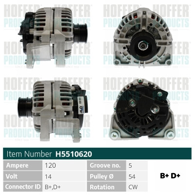 HOFH5510620, Lichtmaschine, HOFFER, 46843097, 468430970, 93174469, 6204123, 93189237, R1530074, 093189237, 06204123, 093174469, 0R1530074, 011471, 12046140, 12201253, 135536120, 18000004, 20101413OE, 2010314, 209096, 2281481202, 23916N, 284941, 301833RI, 440657, 471290651, 4735, 5510620, 56889, 738245001, 9046140, A0238PR