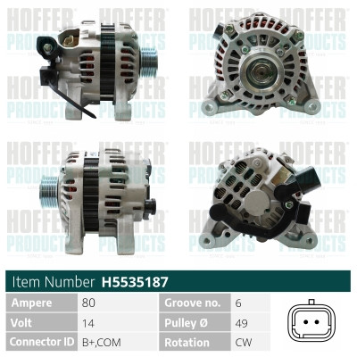 HOFH5535187, Generátor, Alternator, HOFFER, 9666030280, A5TG1392A, 5705CW, 5705KW, 9660055080, A005TG1392A, 9651927480, A5TG0192B, A5TG0192A, A005TG0192B, A005TG0192A, 0986082740, 115474, 20137702BN, 2035207.1, 20574N, 210604A, 225.568.080.415, 28-5864, 40035, 440289, 471290302, 5535187, 554341RI, 57445, 89215367, 8EL011710-651, A12-0523, A12MH0523A2, A5108