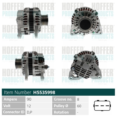 HOFH5535998, Lichtmaschine, HOFFER, A3TB6581, RF7J18300A, A003TB6581, RF7J18300, 030713, 114111, 12060913, 224188902, 23945R, 275559, 301972, 471290813, 5535998, 57228, 6423SP, 9090666F, 9332, A12-0653, A12MH0653A2, A5058, ALTH195, AMA426, CAL35209KS, DRA0195, F042A0H195FEB, H5535998, J5113068, LRA2945, 145548090, A12MH0653