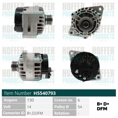 HOFH5540793, Alternator, HOFFER, 093169260, 17713153236, 93169260, 93169269, 12759595, 012759595, 093169269, 0986049000, 1012100163, 114284, 12049000, 20201019, 2281731302, 24006N, 285619, 301952RI, 471290814, 475512130, 4929, 5540793, 57030, 8EL738212331, 9090481, A12-0263, A12DE0263A2, A4082, CAL30208GS, DRA0146, H5540793, L81050