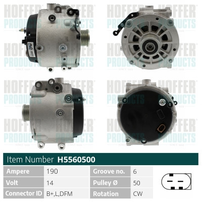 HOFH5560500, Alternator, HOFFER, A0001501650, 0001500850, A0001500850, 0001502450, 0001501650, A0001502450, 10480407, 113771, 2012110.0, 20133011BN, 210354A, 23161N, 28-4509, 301677RIR, 471290506, 4818, 555.402.190.245, 5560500, A1016PR, A12-0931, A12DR0931A2, AG0672, AI-90075, CA1677IR, CAL12110AS, H5560500, LRA02073, 10480403, 2012110.2, 20133011RC