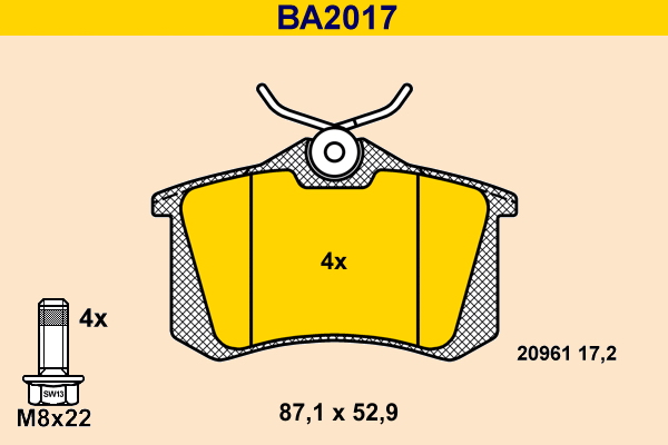 Bremsbelagsatz, Scheibenbremse - BA2017 BARUM - 1115107, 1611456380, 1H0698451