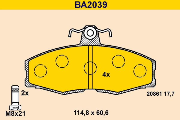 Brake Pad Set, disc brake - BA2039 BARUM - 6U0698151, 6U0698151E, 115430280