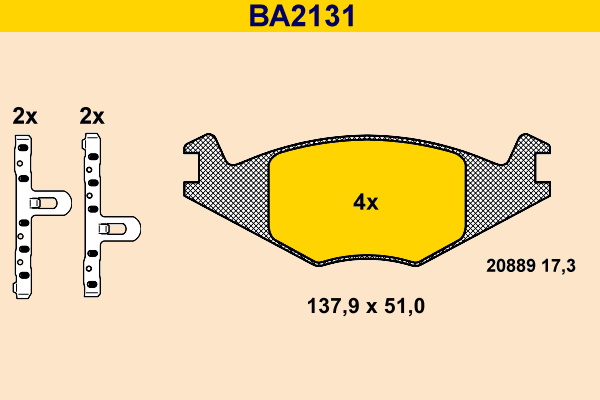 Brake Pad Set, disc brake - BA2131 BARUM - 191698151, 191698151F, 191698151E