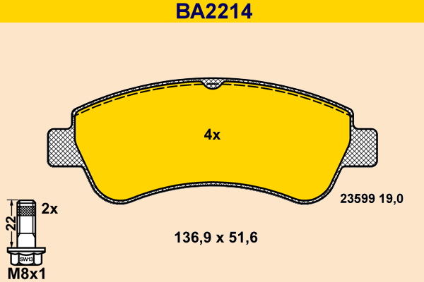 Brake Pad Set, disc brake - BA2214 BARUM - 1611140680, 1611293980, 425218