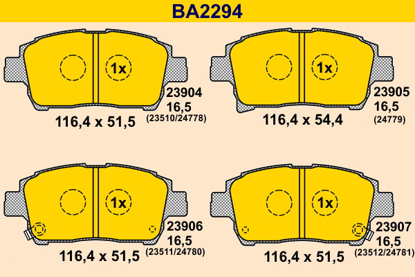 Brake Pad Set, disc brake - BA2294 BARUM - 04465-52022, 04465-52120, 04465-17101