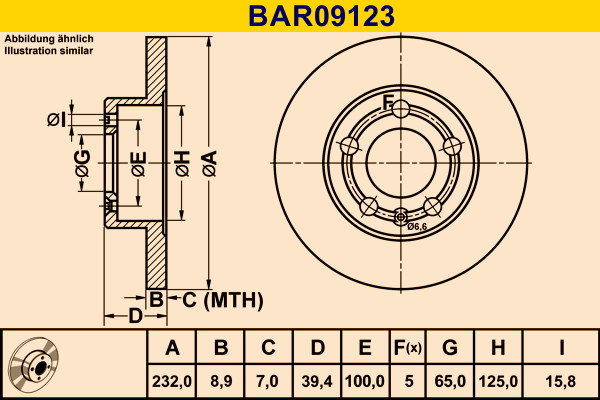 Brzdový kotouč - BAR09123 BARUM - 1J0615601, 1J0615601C, 1J0615601N