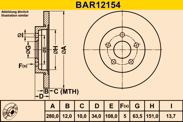 Brzdový kotouč - BAR12154 BARUM - 4098427, C2S52088, 1S7J-2A315-CB