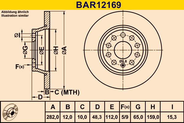 Brzdový kotouč - BAR12169 BARUM - 1K0615601AD, 1K0615601M, 5Q0615601G