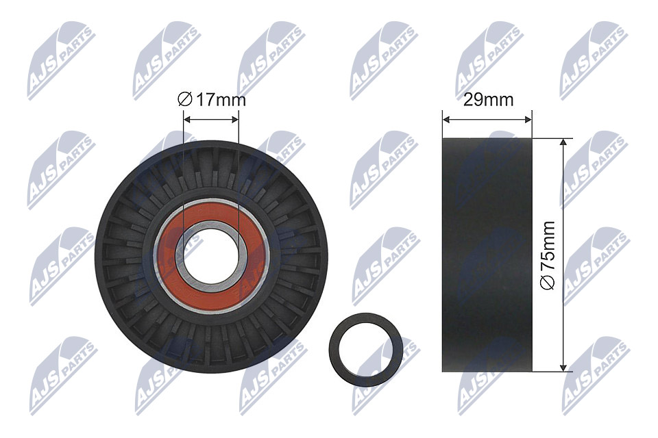 RNK-VW-019, Deflection/Guide Pulley, V-ribbed belt, NTY, VW CRAFTER 30-35, CRAFTER 30-50 2.5D 04.06-05.13, 76145276, 076145276, 07.19.314, 31746, 56319, 654535, 7803-21562, APV3048, F-550314.04, TOA3905, VKM31150, 0719314, 780321562, F55031404, F-565876, T36462, F565876, 532053610
