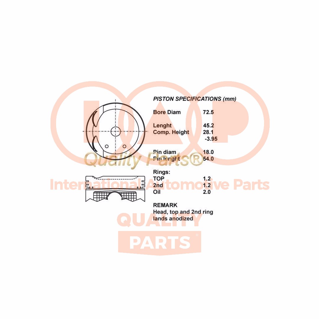 Piston with rings and pin - 100-03105 IAP QUALITY PARTS - 20DA020, 13101B1030