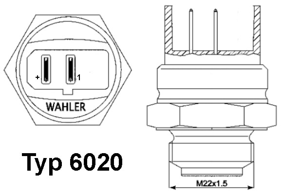 Temperature Switch, radiator fan - 6020.95D BorgWarner (Wahler) - 191959481B, 321959481B, 321959481E
