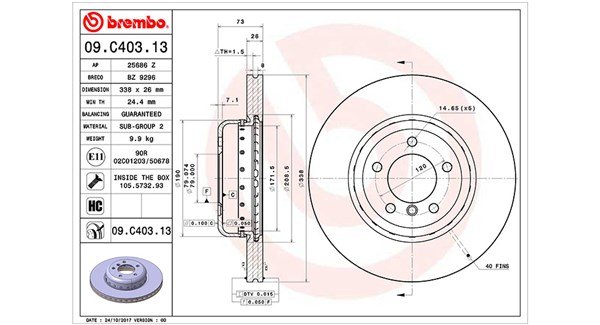 360406132904, Bremsscheibe, MAGNETI MARELLI, 34116778647, 0833504Z, 0986479773, 0986479E22, 09.C403.13, 150346520, 24012601522, 25686Z, 3415121, 426152, 55197, 92219725, BD180266, BR900724, BZ9296, DDF1811, DF6609S, 150346532, 65149, DDF1811C, DDF1811C1