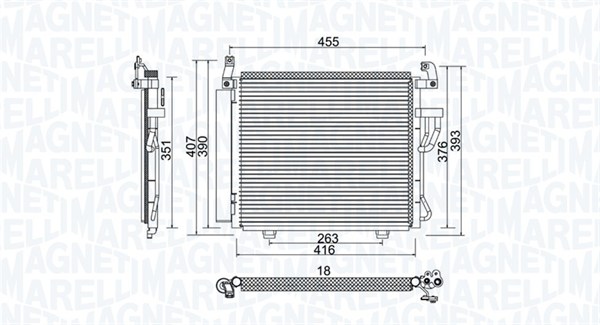 350203975000, Condenser, air conditioning, MAGNETI MARELLI, 97606-0X200, 0828.3034, 35993, 43879, 82005241, 8FC351318-761, 940206, DCN41003, HY5241D