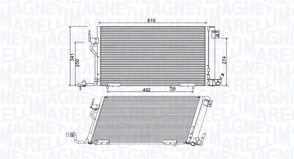 350203994000, Condenser, air conditioning, MAGNETI MARELLI, 6455AW, 6455W2, 0808.3014, 35303, 40005187, 53737, 817229, 8FC351301-281, 94321, DCN21011, PEA5187