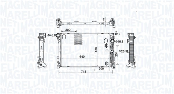 350213159800, Radiator, engine cooling, MAGNETI MARELLI, A2045000603, A2045001203, A2045003103, A2045003603, A2045004103, 0106.3107, 118.188, 30002546, 53140, 67162, 735292, 8MK376756-221, DRM17046, MS2491